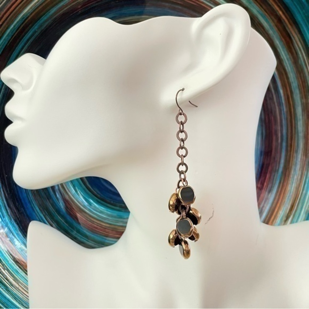2/$29 Handmade Long Black Glass & Copper Dangle Earrings 3.5” Boho